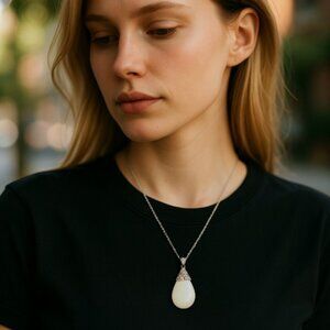 Steven Vardi Inc. for QVC  White Agate Teardrop & Diamonique Filigree Necklace